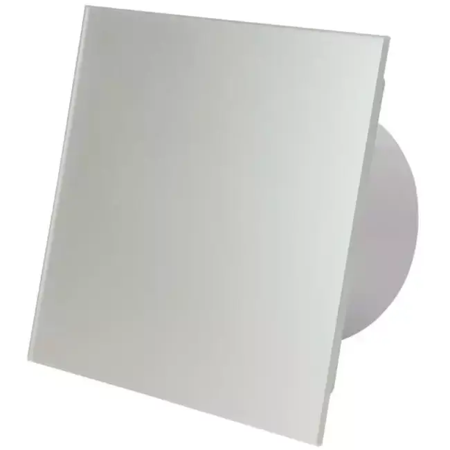 Trygg betalning Badrumsfläkt Ø 100 mm med timer och startfördröjning – front av glas i satinsilver