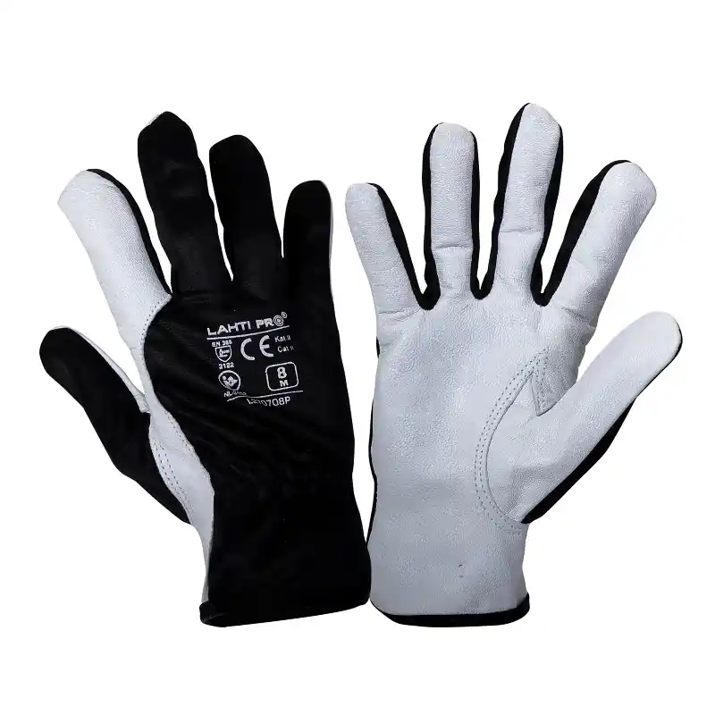 Populärt val Handskar, äkta getskinn, bomull, spandex, st. 11, svart-vita, XL, CE, EN 420, EN 388, skyddskat. 2, Lahti L2707