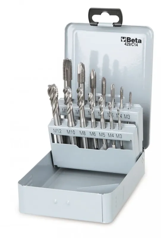 Nedsatt pris Sats med gängtappar 14st st M3-M12, HSS-Co (HSS-E) stål, metallask, M3÷12 + M3÷12, Beta Tools